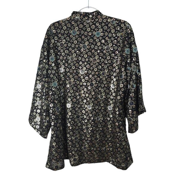 La Vie Style House Gold Deco Sequin Caftan Black Flared Sleeve Mini OSFM NWT - Picture 3 of 13